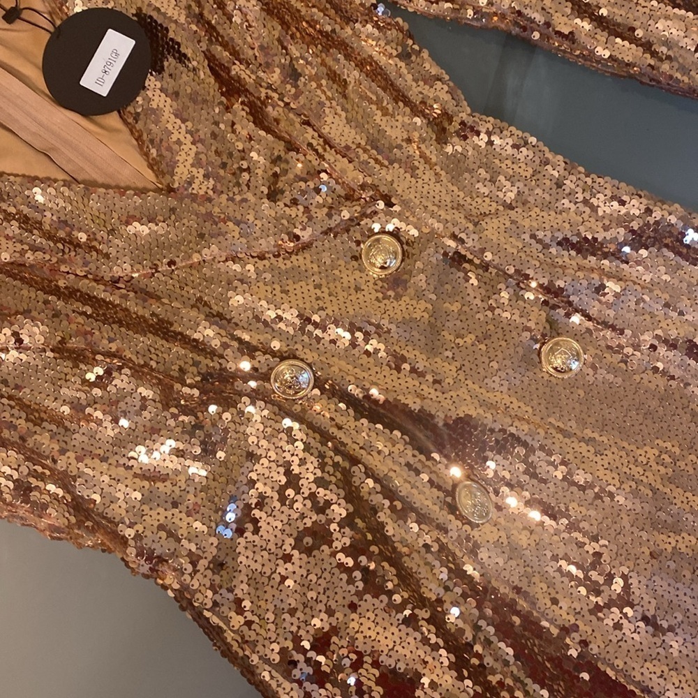 NEW Gold Sequin Dress Gold sequin Bodycon Mini Dress Size L - Picture 6 of 6